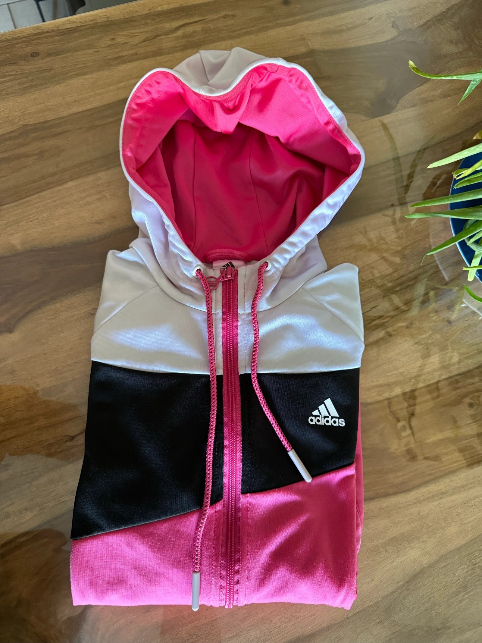 Veste Adidas femme S rosa preto branco com capuz zipeado esporte 14-16 anos – photo 3